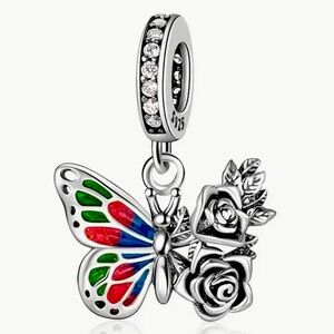 Silver Butterfly Rose Wing Charm Pandora Style